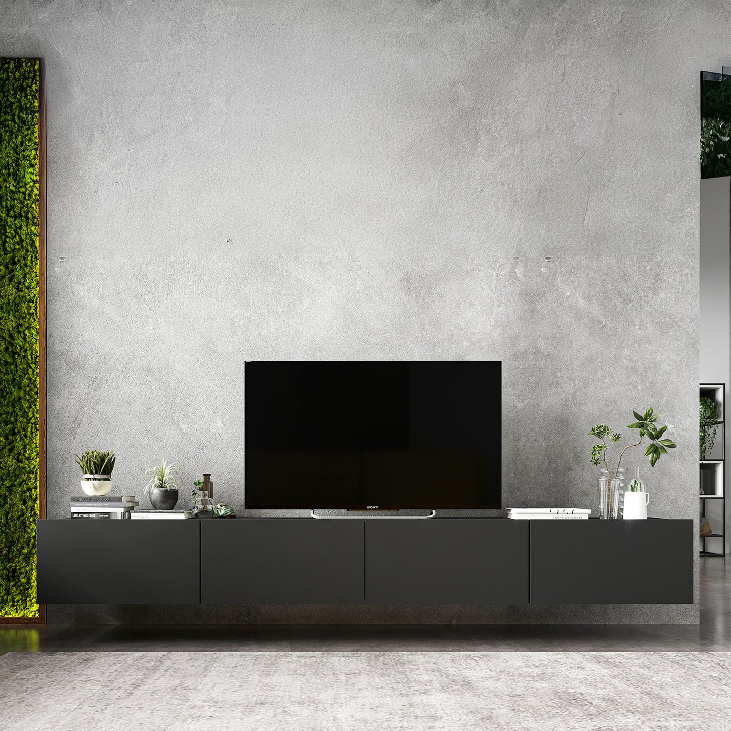 Enjoy Minimalist Wall-Mounted TV Unit – 4-Door Wide Design - Graphite