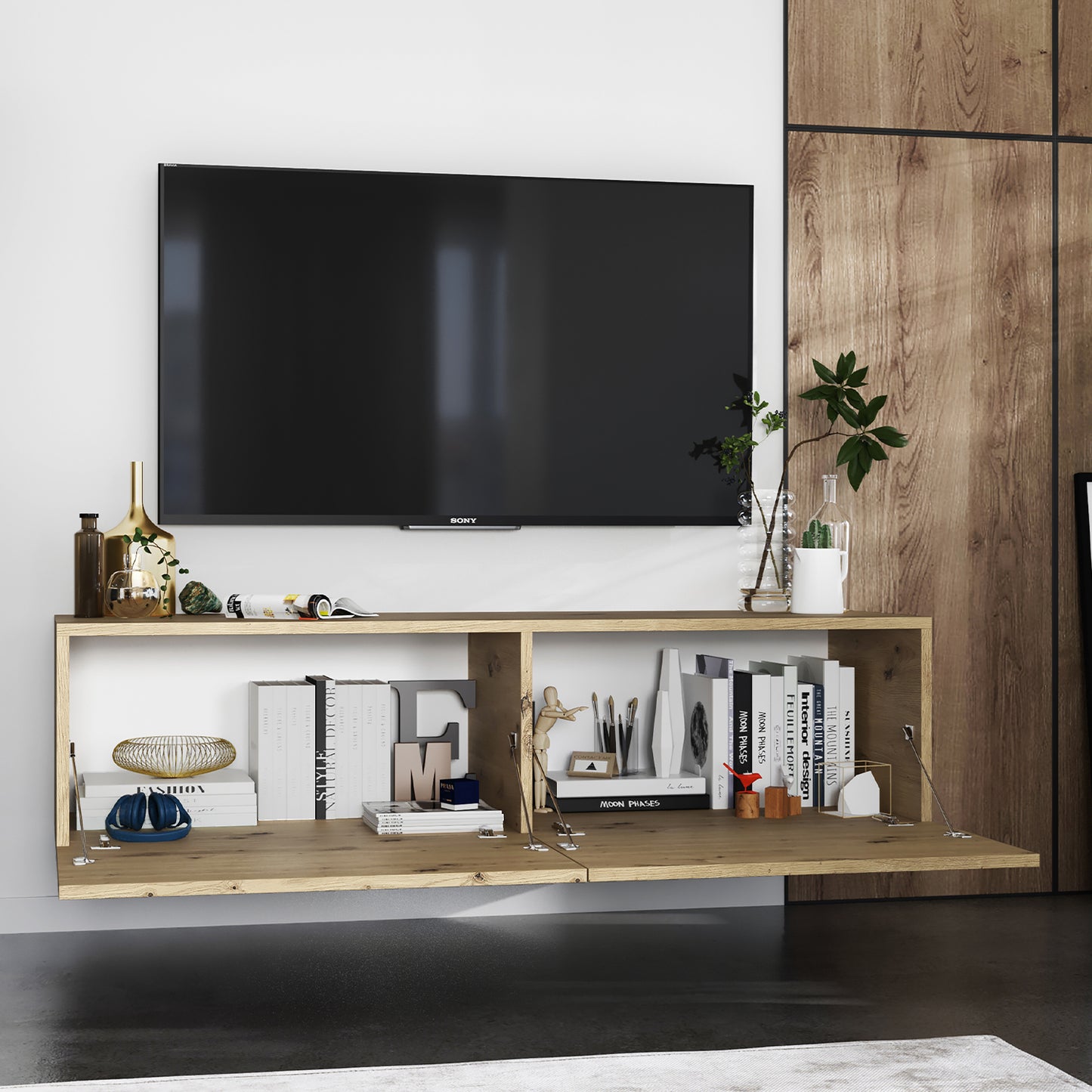 Enjoy Minimalist Wall-Mounted TV Unit – Oak Artisan