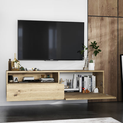 Enjoy Minimalist Wall-Mounted TV Unit with Open Shelf - Oak Artisan