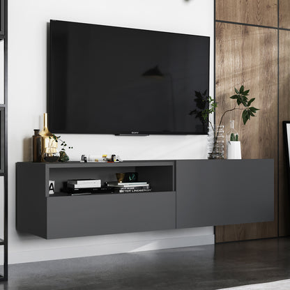 Enjoy Minimalist Wall-Mounted TV Unit with Open Shelf - Graphite