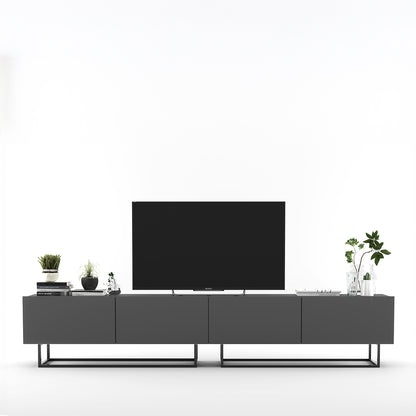 Enjoy Minimalist Freestanding TV Unit with Metal Base 4-Door Wide Design - Graphite