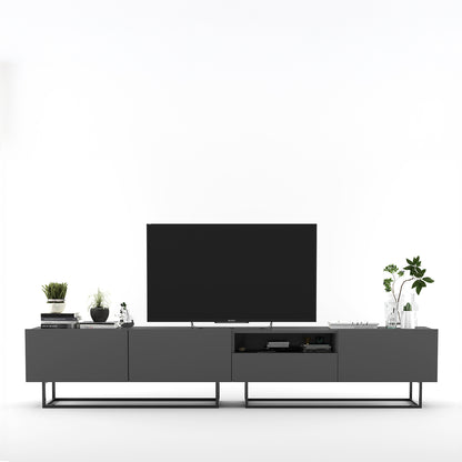 Enjoy Minimalist Freestanding TV Unit with Open Shelf and Metal Base – Graphite