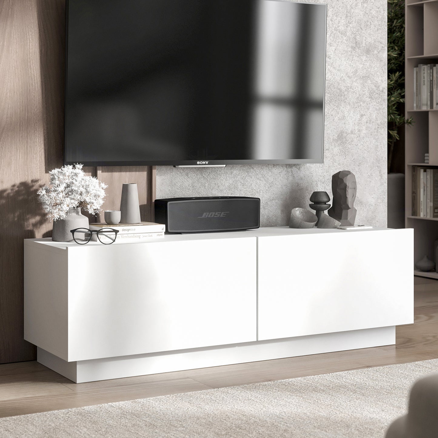 Enjoy Minimalist Stand TV Unit 2-Door Design - White