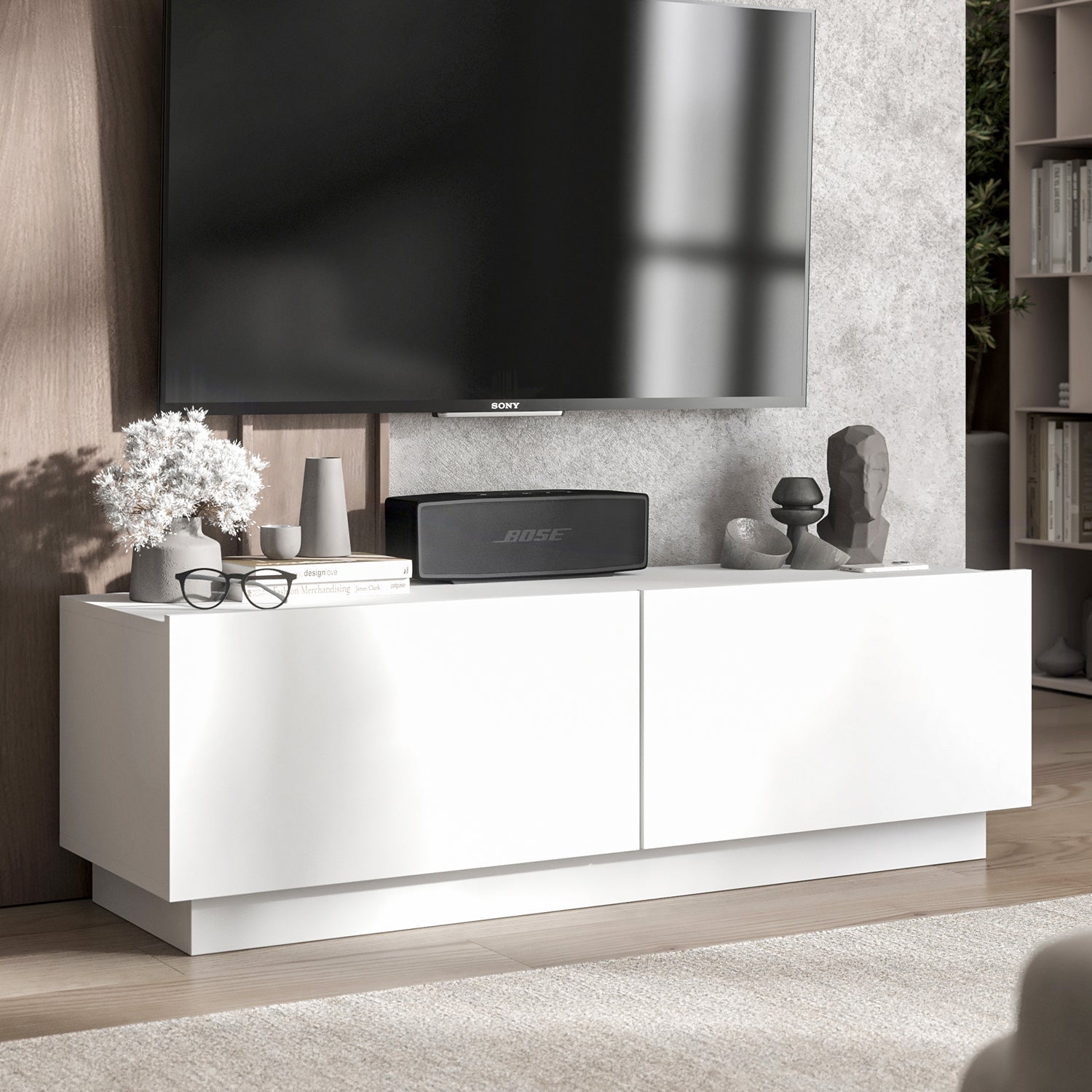 Enjoy Minimalist Stand TV Unit 2-Door Design - White