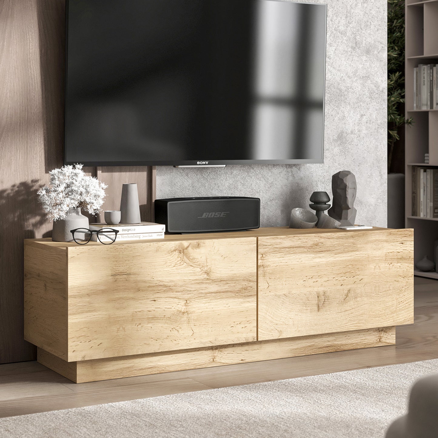 Enjoy Minimalist Stand TV Unit 2-Door Design - Oak Artisan