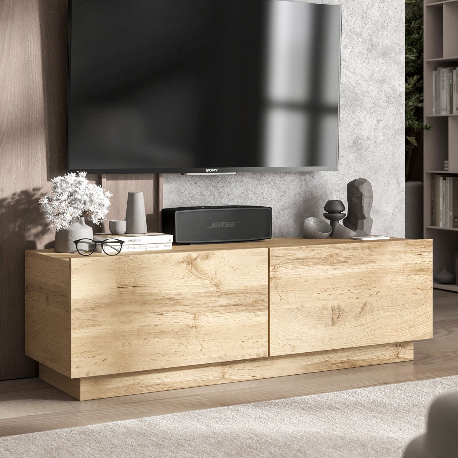 Enjoy Minimalist Stand TV Unit 2-Door Design - Oak Artisan