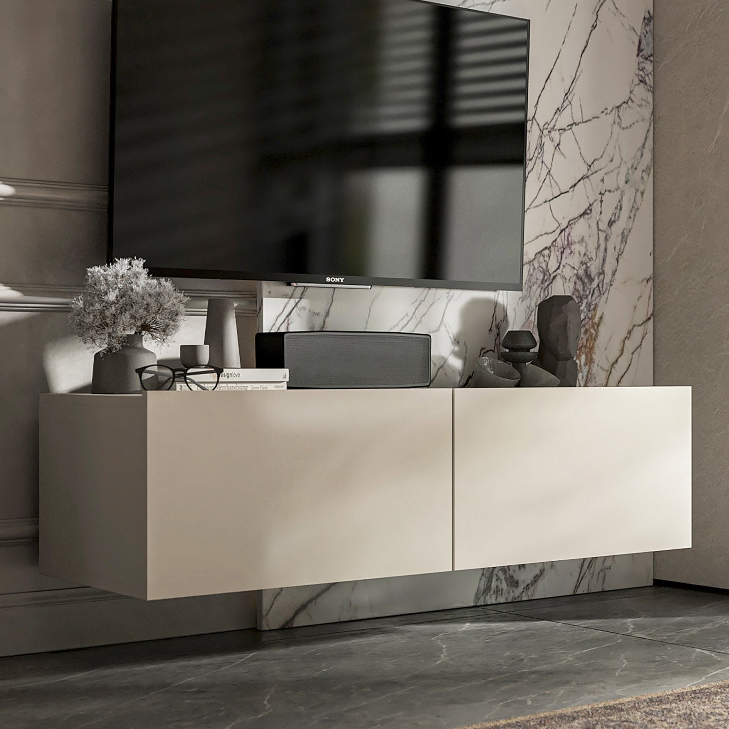 Enjoy Minimalist Stand TV Unit 2-Door Design - Cashmere