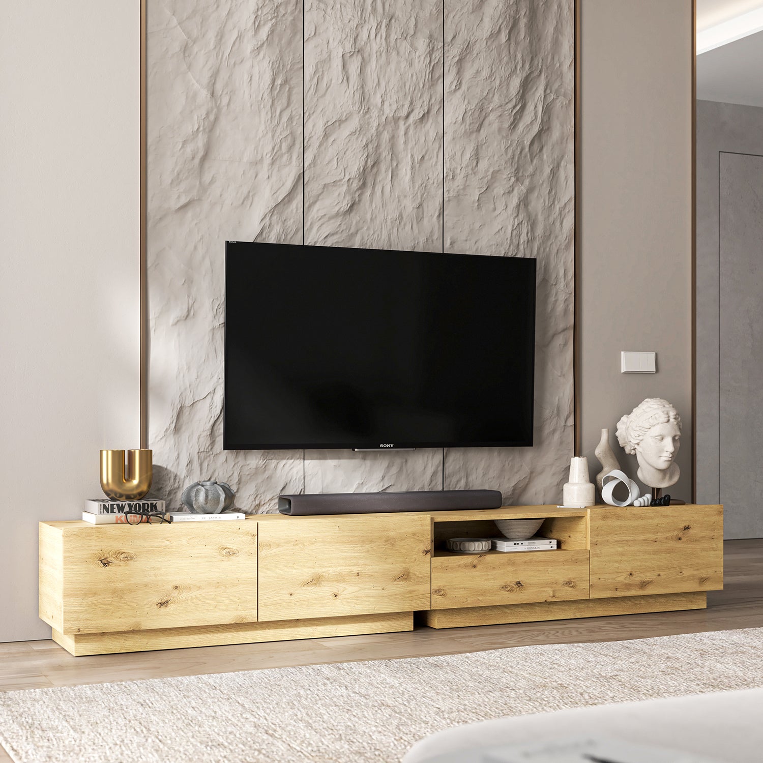 Enjoy Modern Style TV Stand Unit with Open Shelf 240cm - Oak