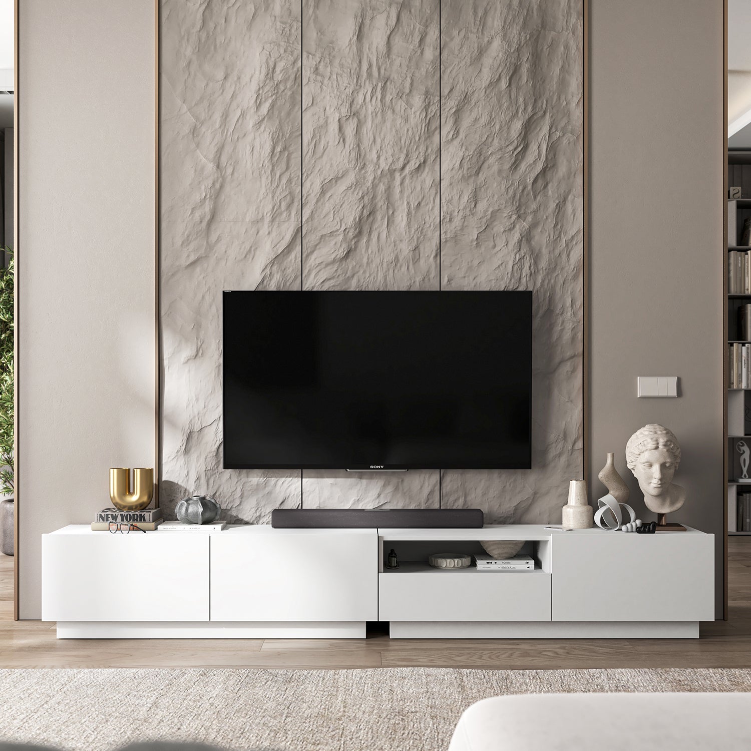 Enjoy Modern Style TV Stand Unit with Open Shelf 240cm - White