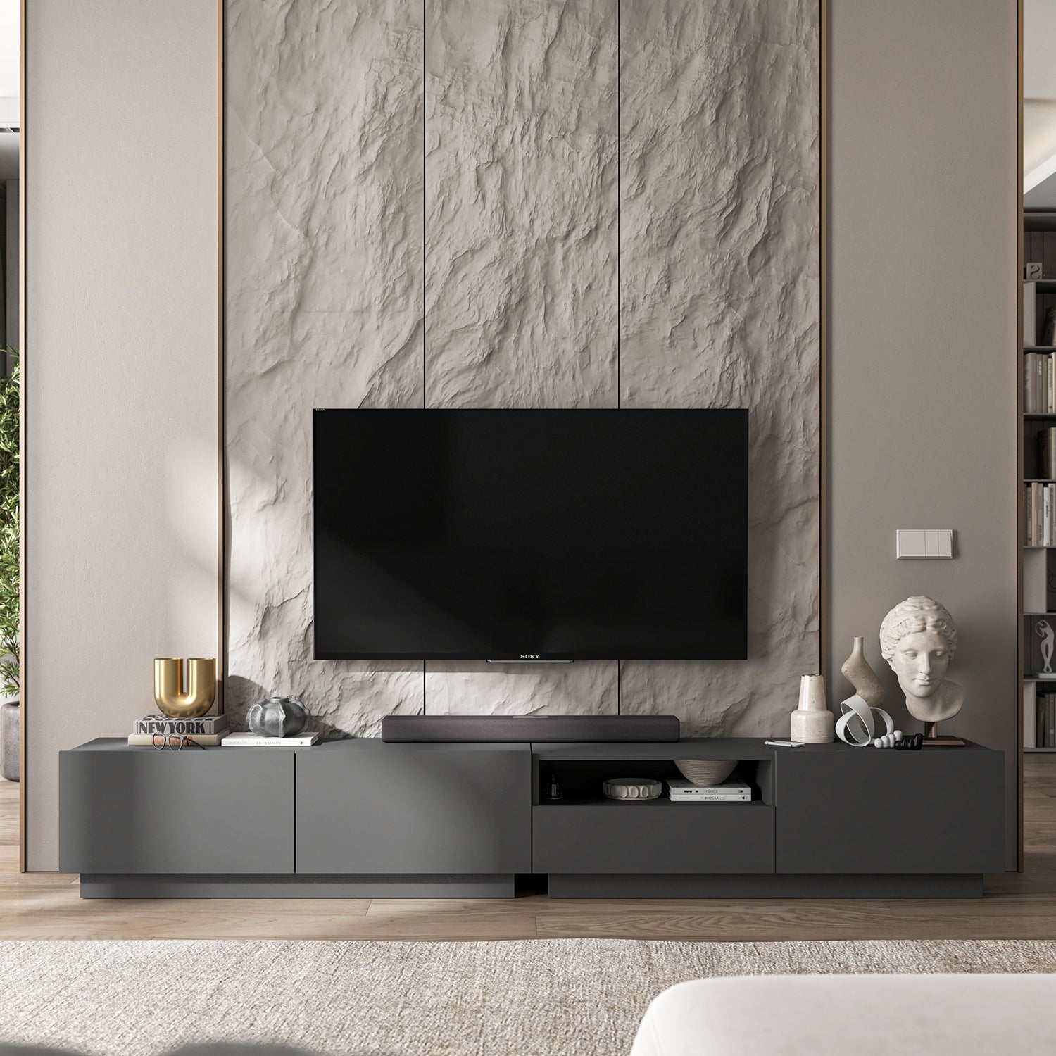 Enjoy Modern Style TV Stand Unit with Open Shelf 240cm - Graphite