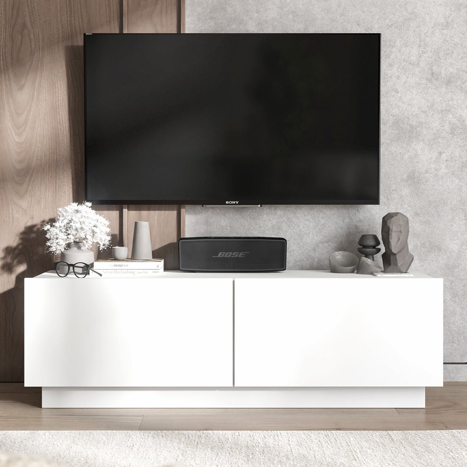 Enjoy Minimalist Stand TV Unit 2-Door Design - White