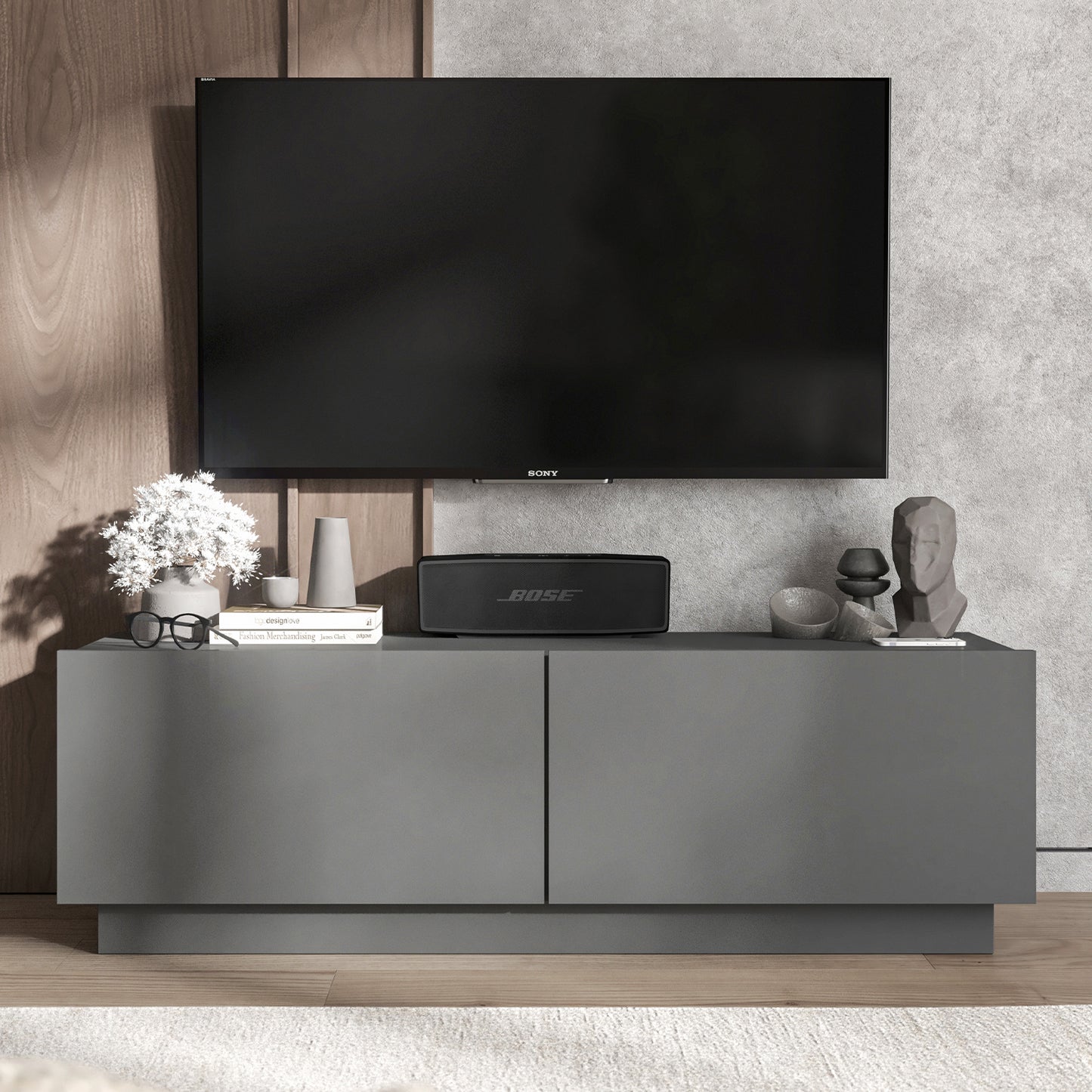 Enjoy Minimalist Stand TV Unit 2-Door Design - Graphite