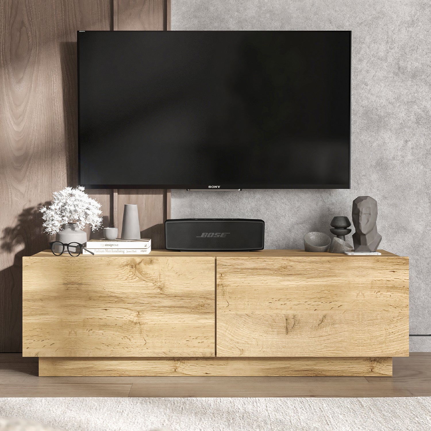 Enjoy Minimalist Stand TV Unit 2-Door Design - Oak Artisan
