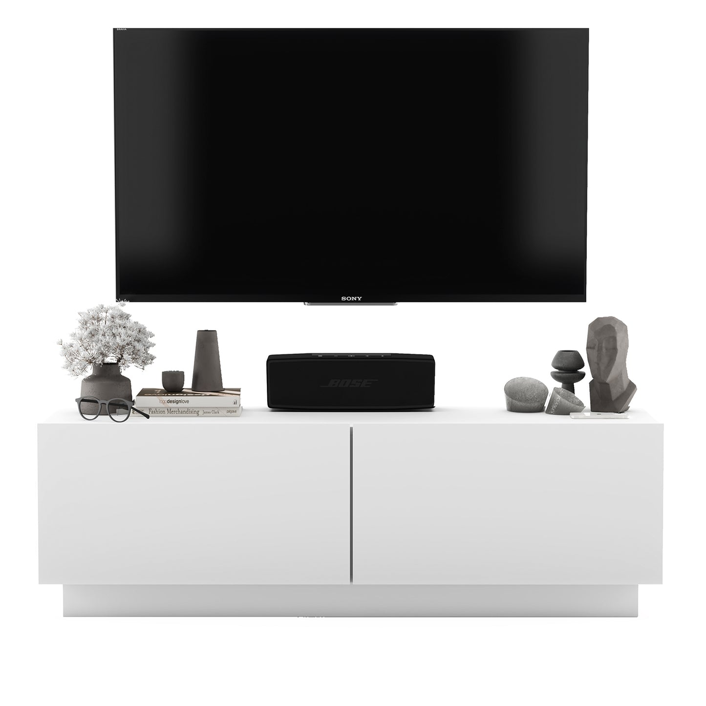 Enjoy Minimalist Stand TV Unit 2-Door Design - White