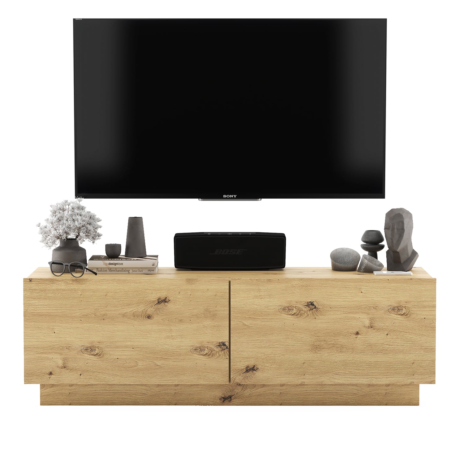 Enjoy Minimalist Stand TV Unit 2-Door Design - Oak Artisan