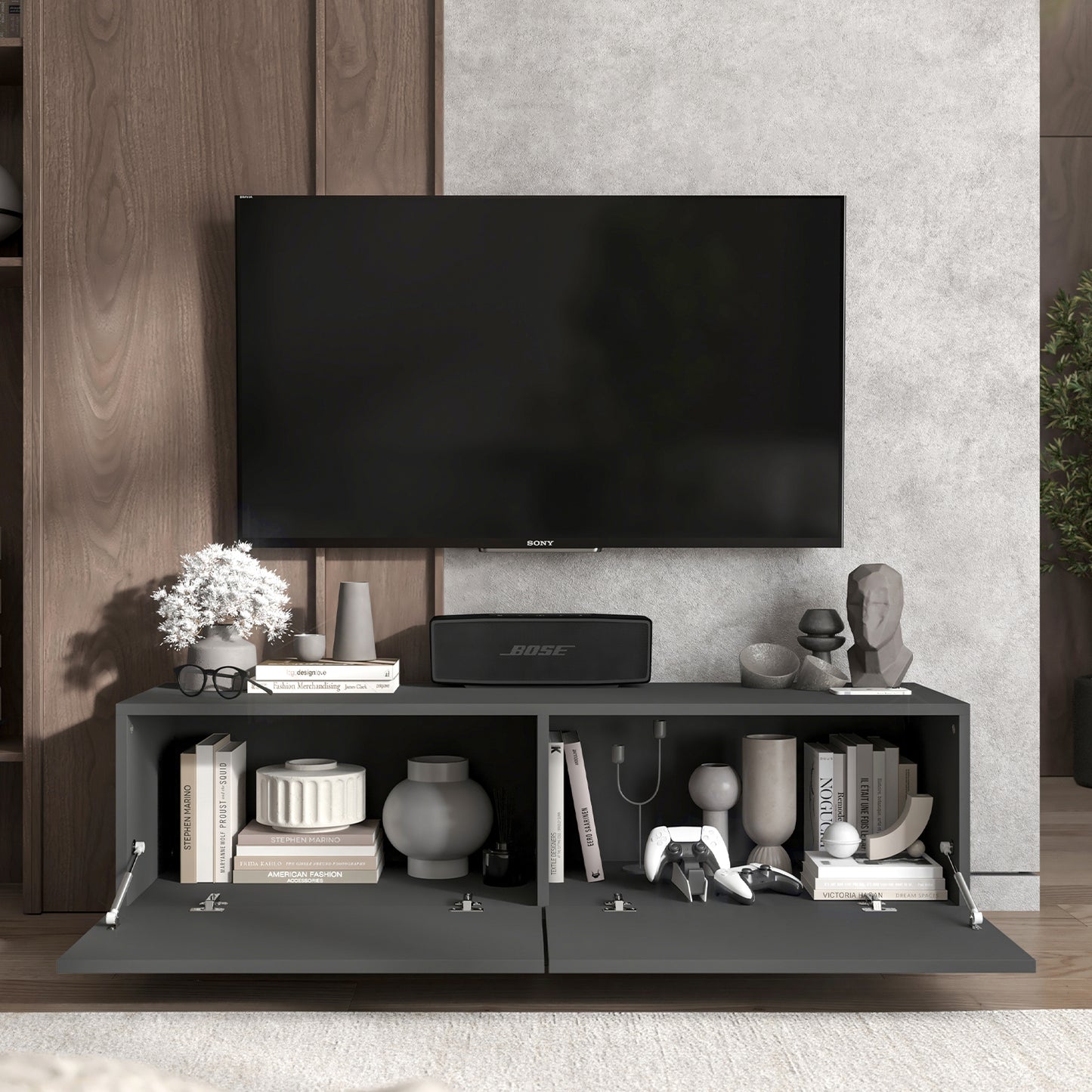 Enjoy Minimalist Stand TV Unit 2-Door Design - Graphite