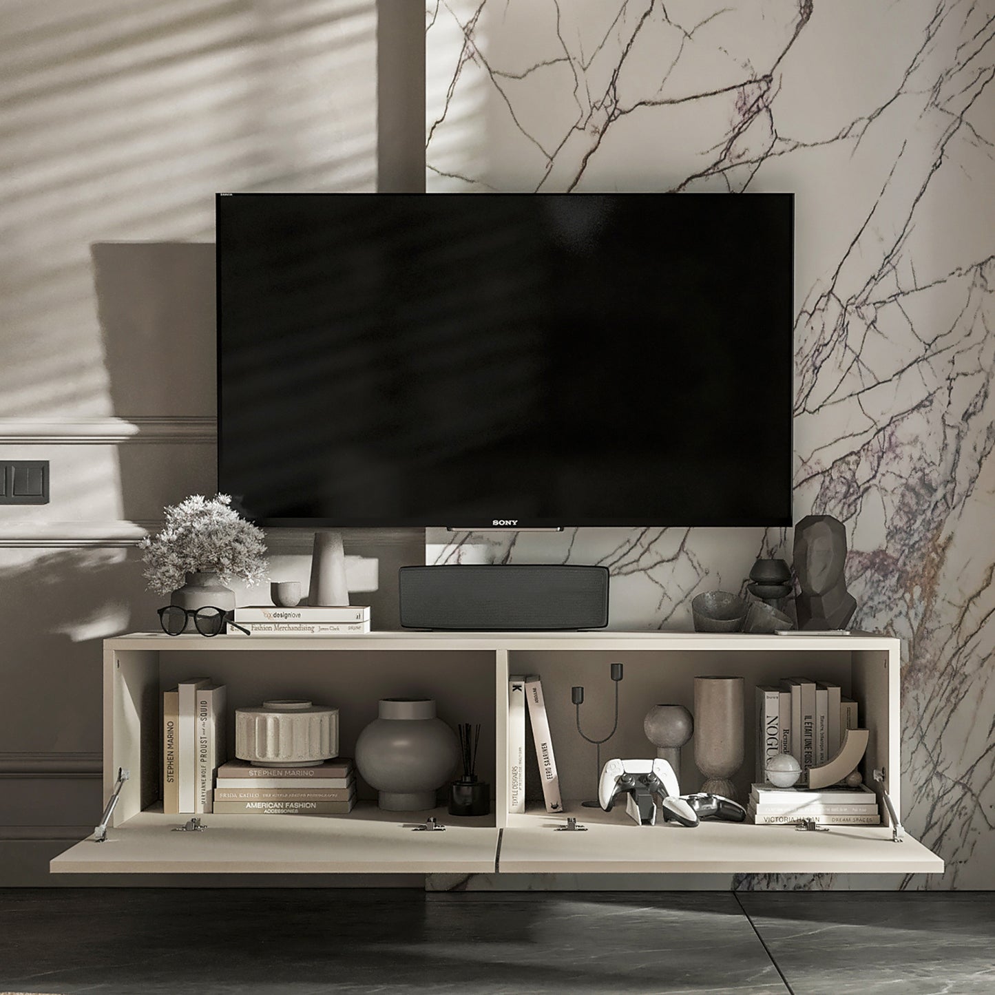 Enjoy Minimalist Stand TV Unit 2-Door Design - Cashmere