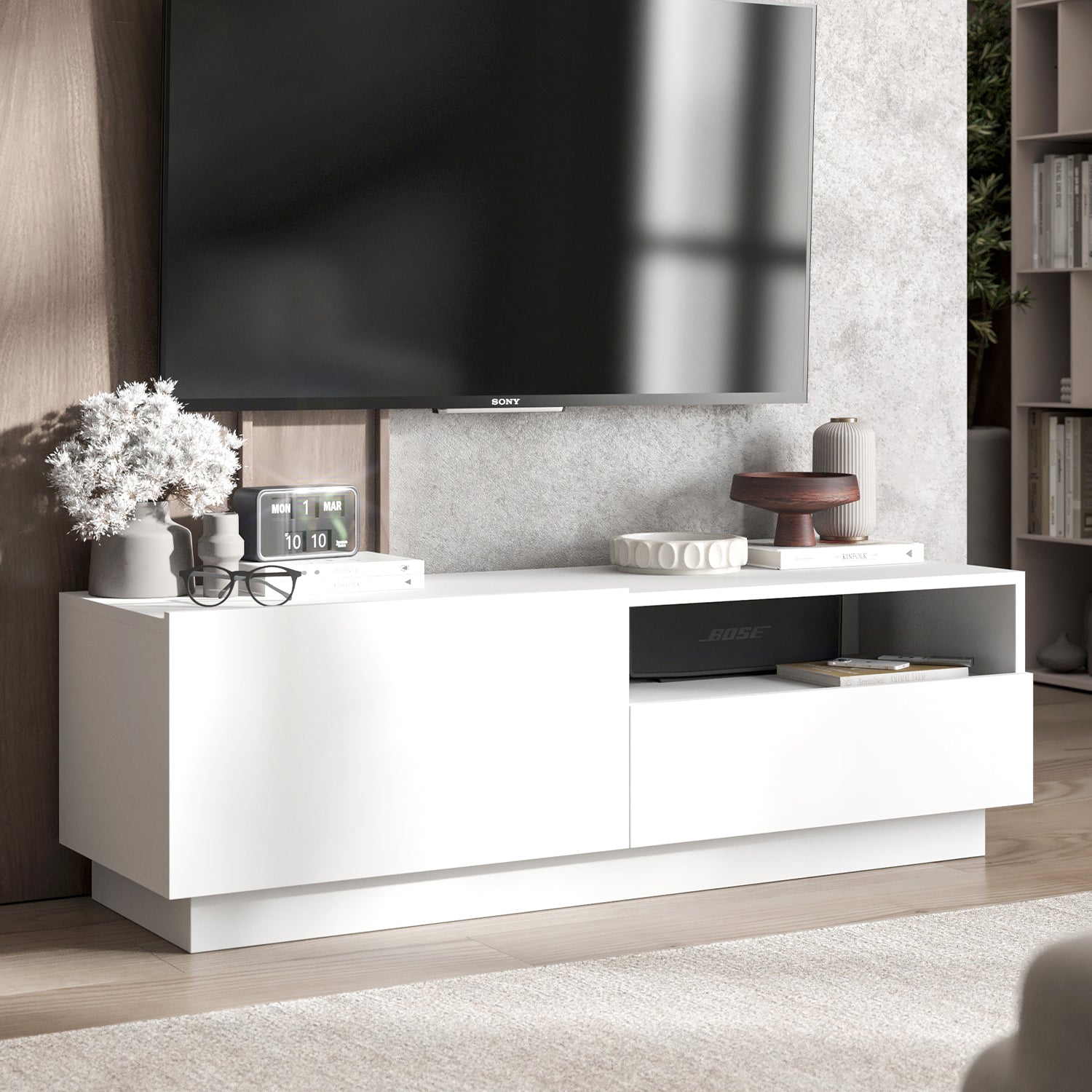 Enjoy Minimalist Stand TV Unit with open shelf - White