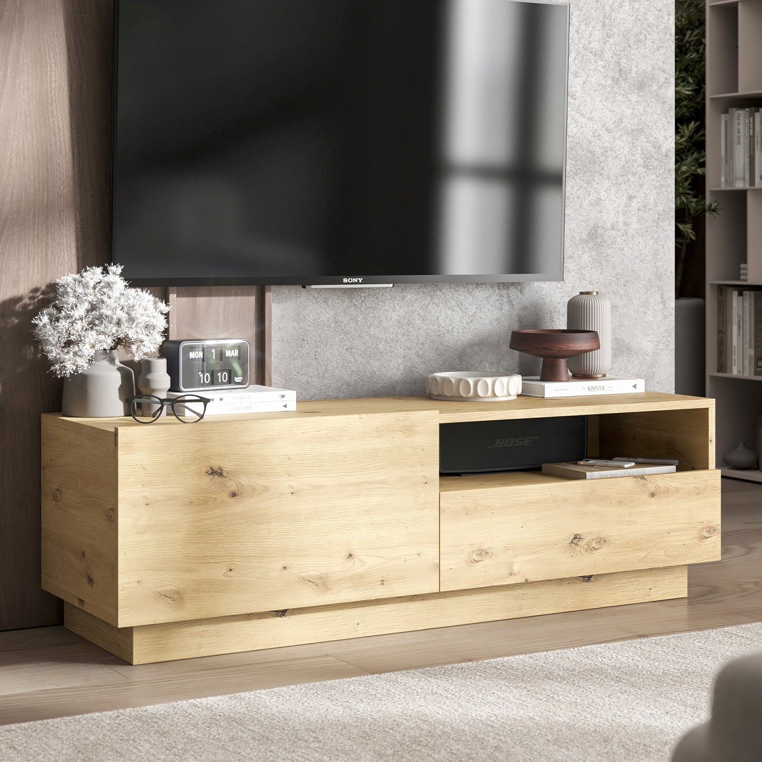 Enjoy Minimalist Stand TV Unit with open shelf - Oak Artisan