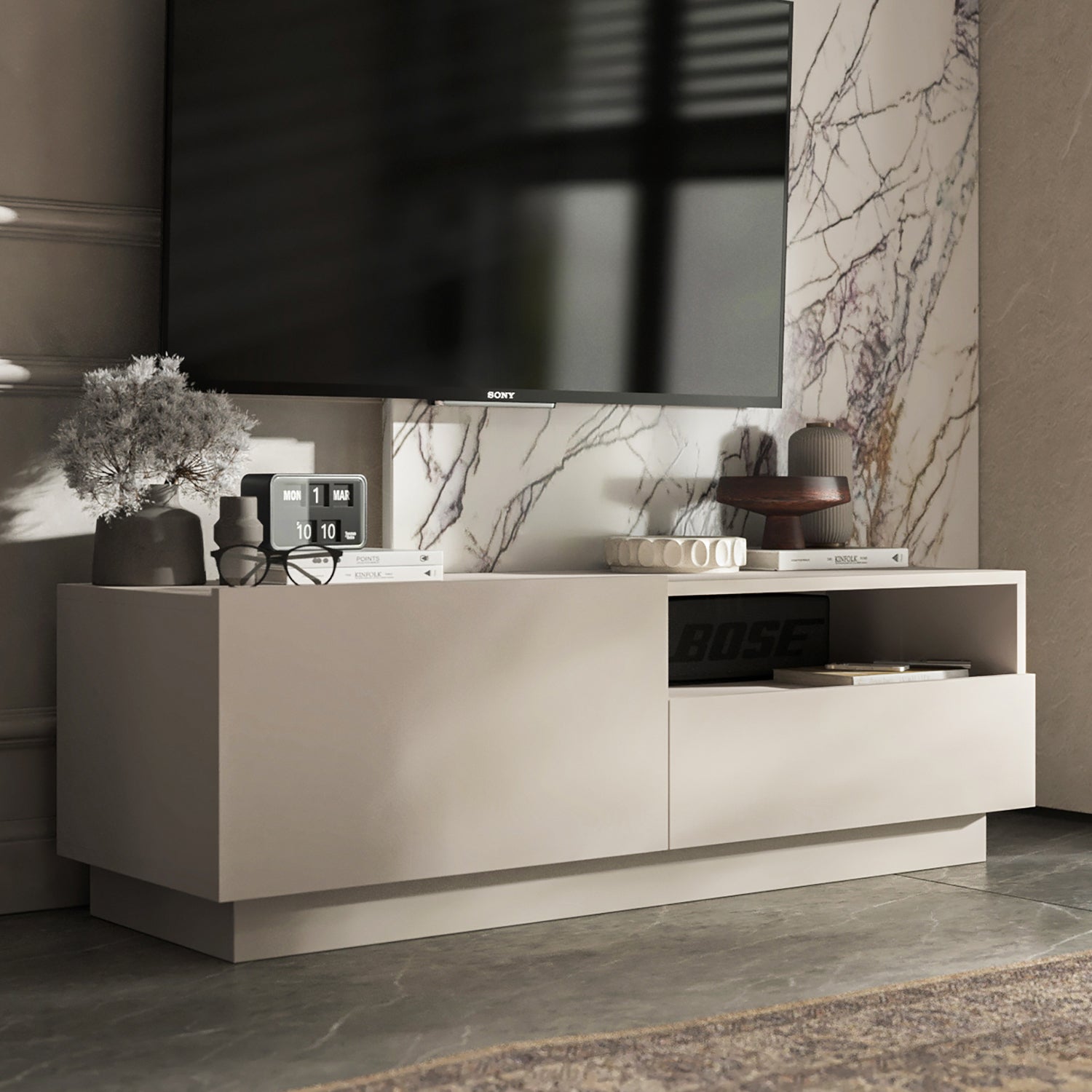 Enjoy Minimalist Stand TV Unit with Open Shelf 120cm - Cashmere