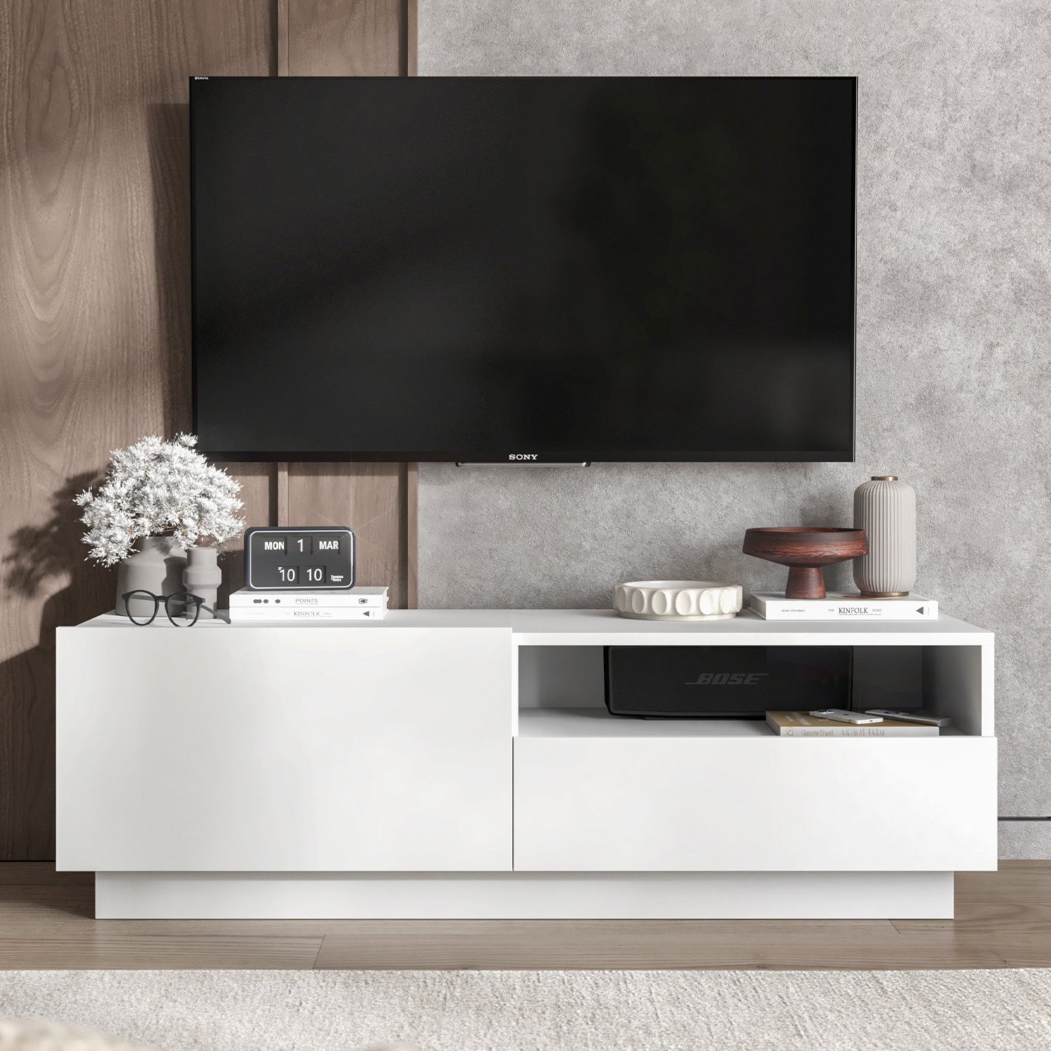 Enjoy Minimalist Stand TV Unit with open shelf - White