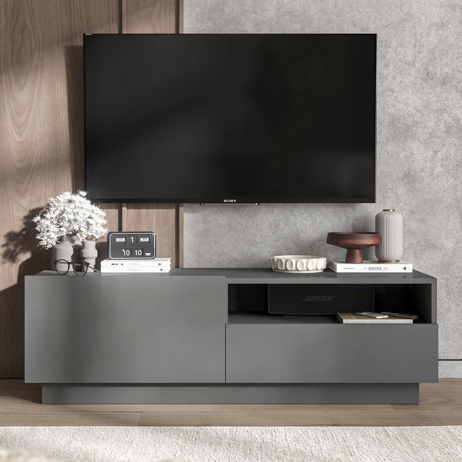 Enjoy Minimalist Stand TV Unit with open shelf - Graphite