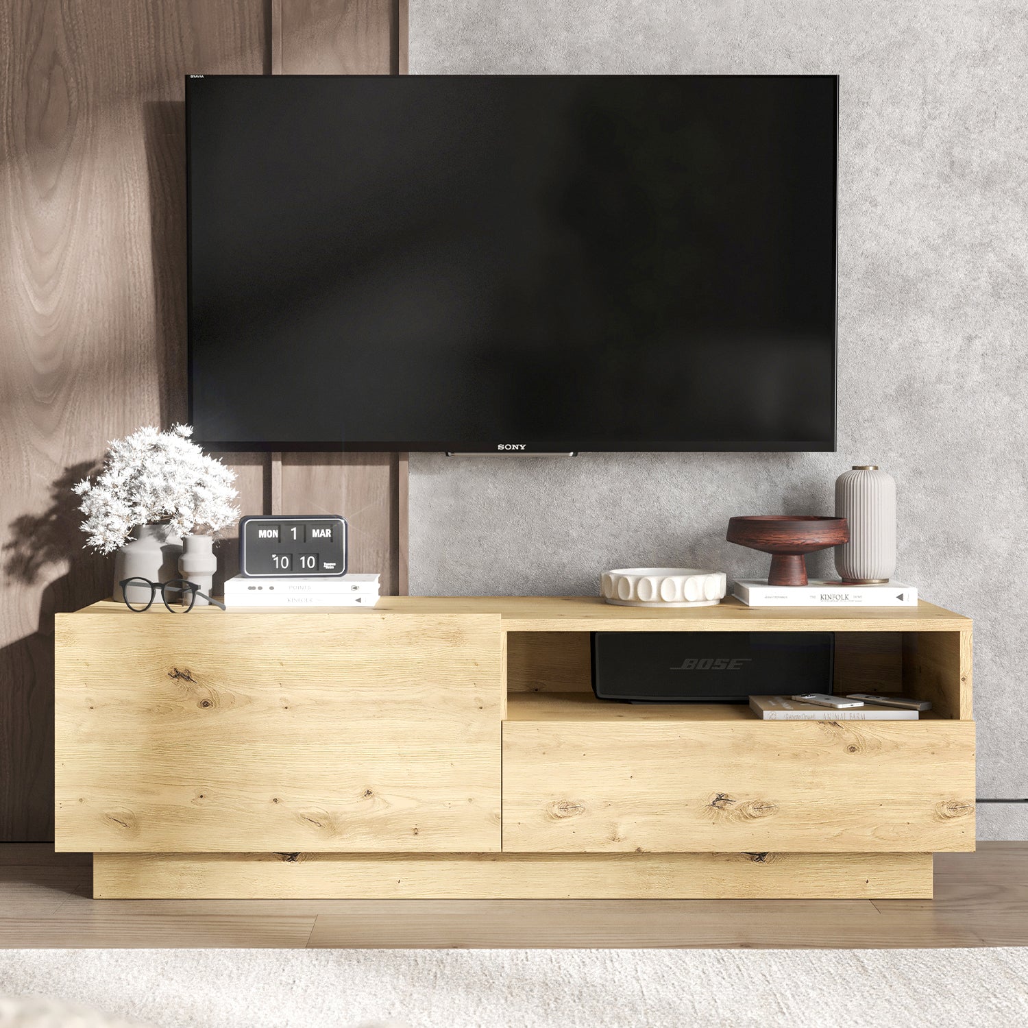 Enjoy Minimalist Stand TV Unit with open shelf - Oak Artisan