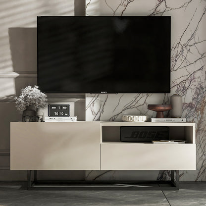 Enjoy Minimalist Freestanding TV Unit with Open Shelf and Metal Base – Cashmere