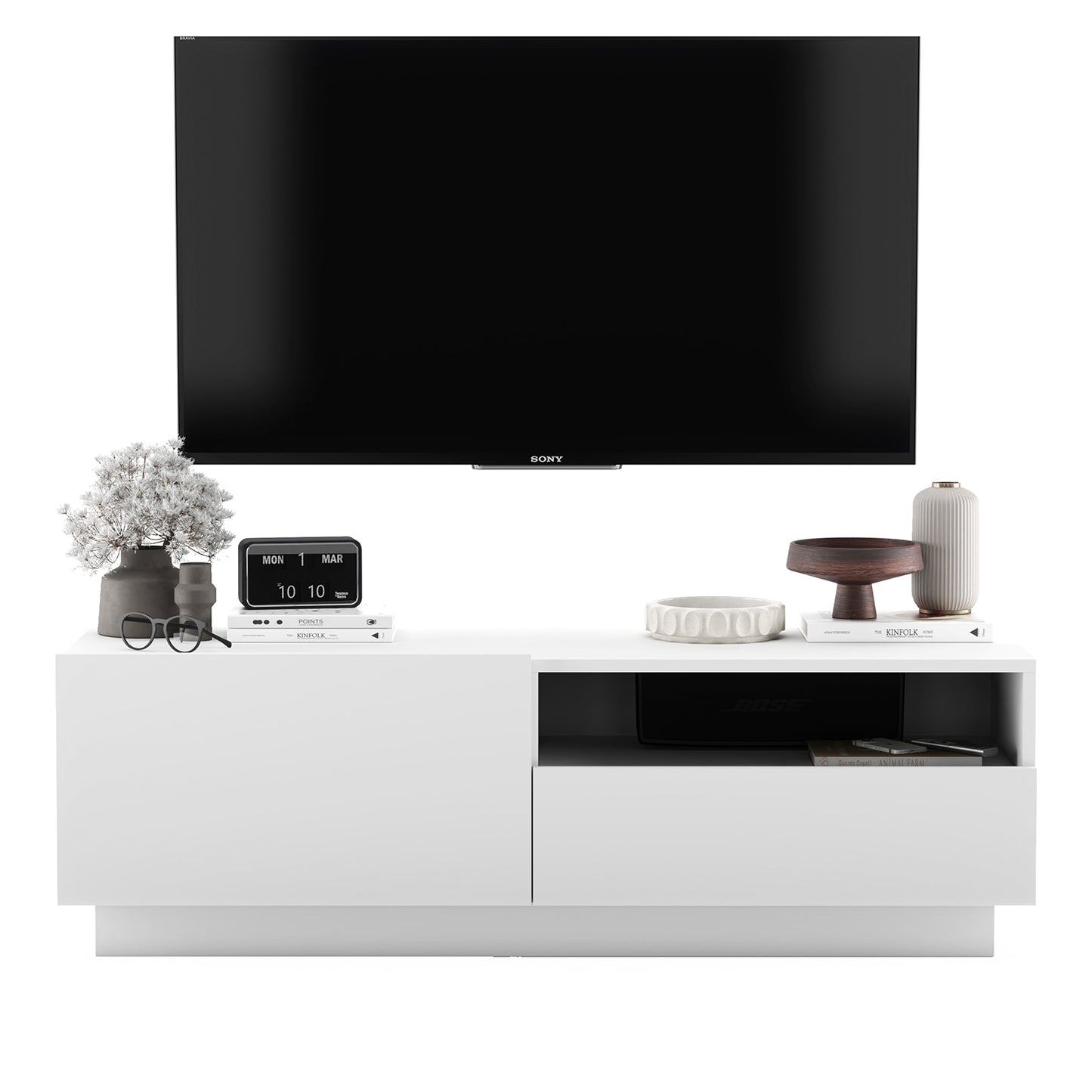 Enjoy Minimalist Stand TV Unit with open shelf - White