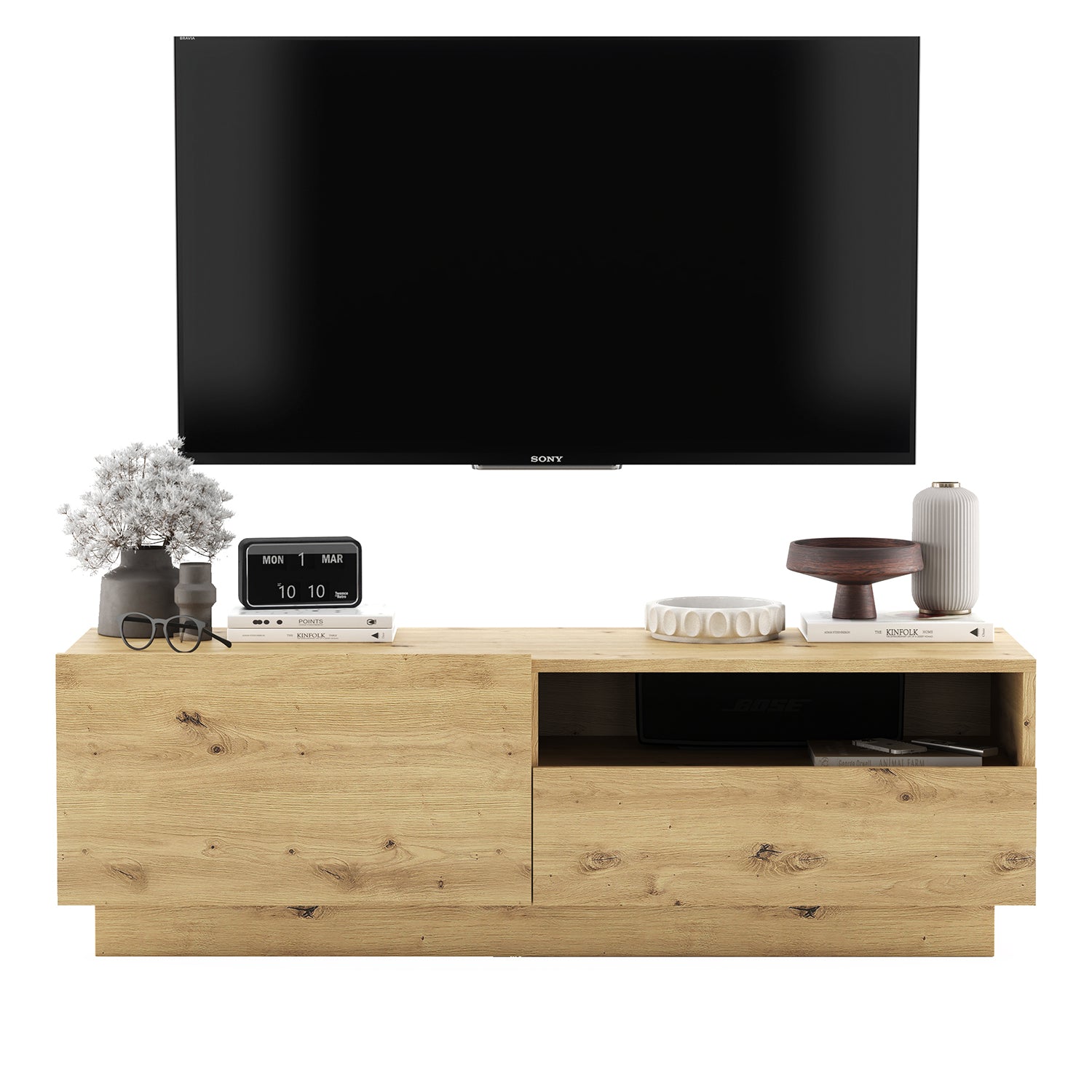 Enjoy Minimalist Stand TV Unit with open shelf - Oak Artisan