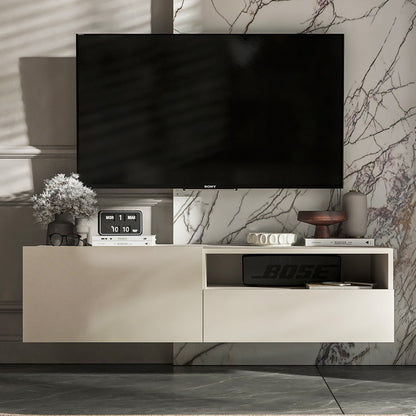 Enjoy Minimalist Wall-Mounted TV Unit with Open Shelf - Cashmere