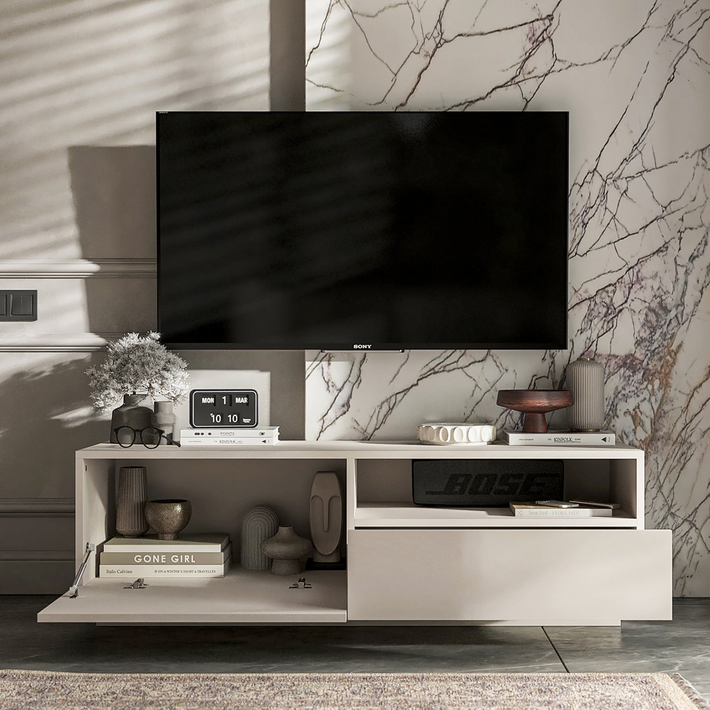 Enjoy Minimalist Stand TV Unit with Open Shelf 120cm - Cashmere