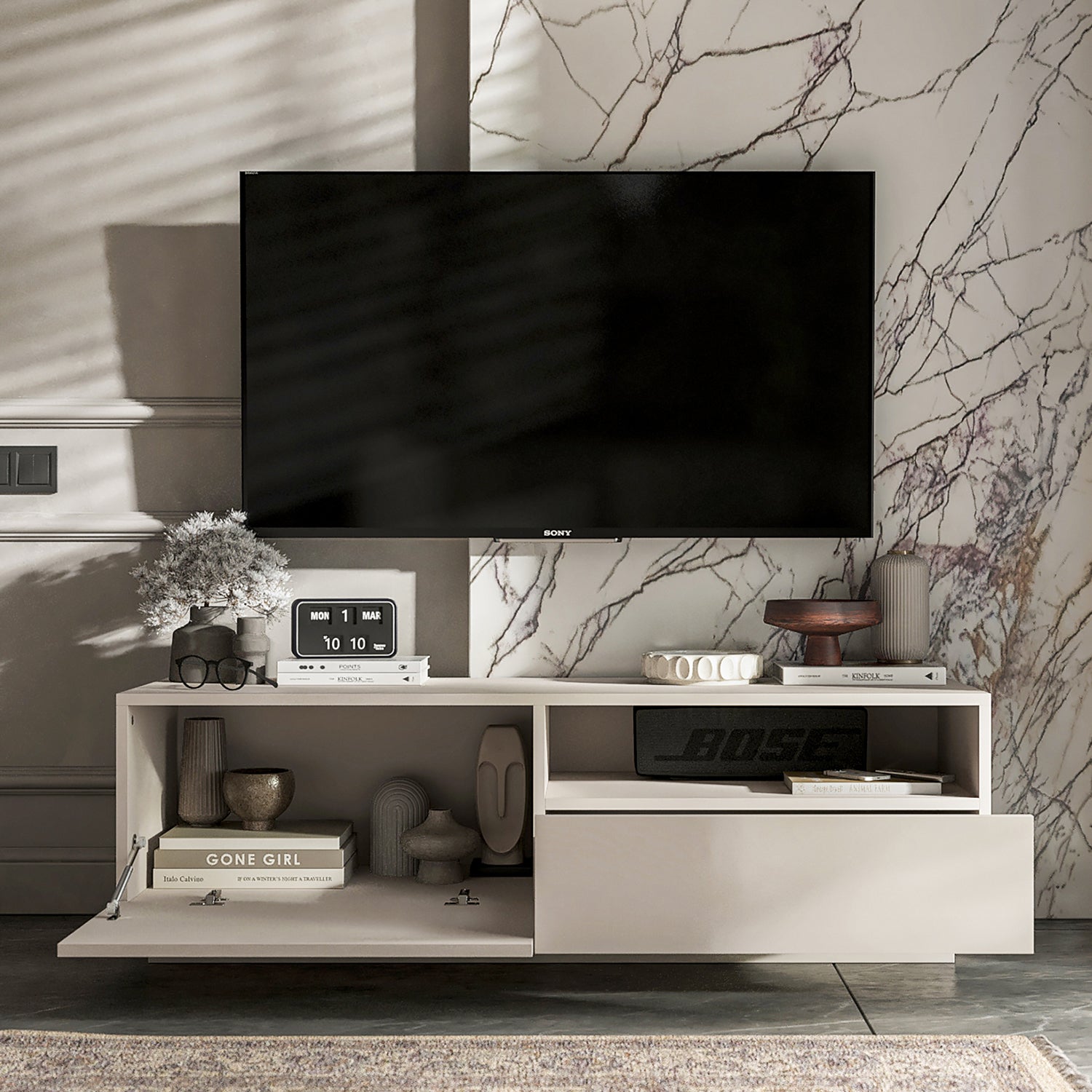 Enjoy Minimalist Stand TV Unit with Open Shelf 120cm - Cashmere