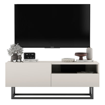 Enjoy Minimalist Freestanding TV Unit with Open Shelf and Metal Base – Cashmere