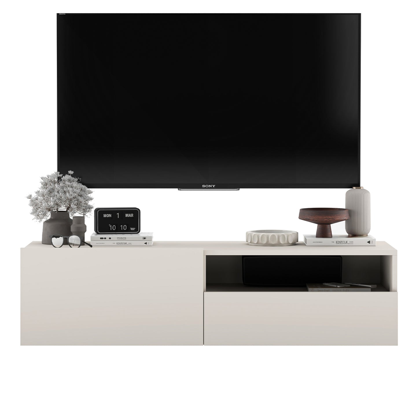 Enjoy Minimalist Wall-Mounted TV Unit with Open Shelf - Cashmere