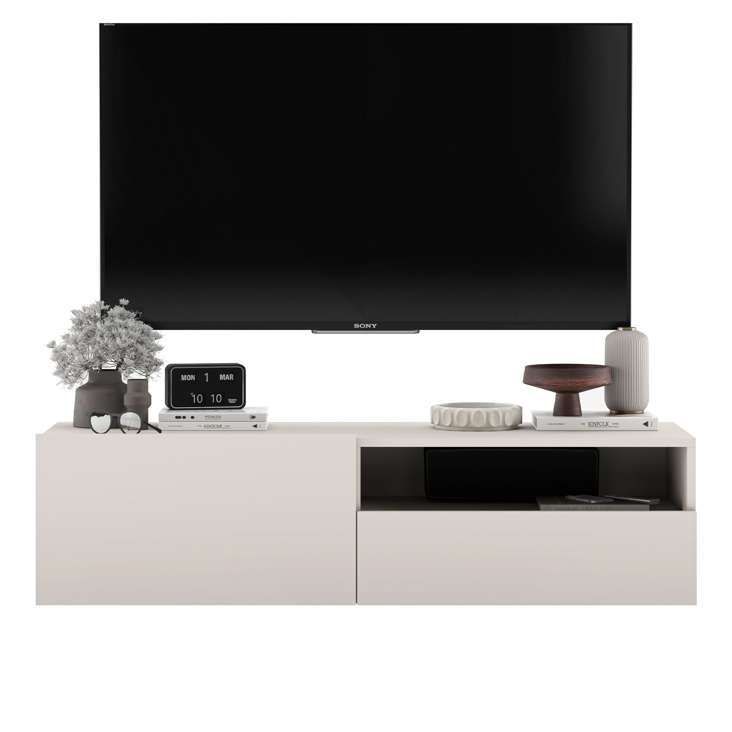 Enjoy Minimalist Wall-Mounted TV Unit with Open Shelf - Cashmere