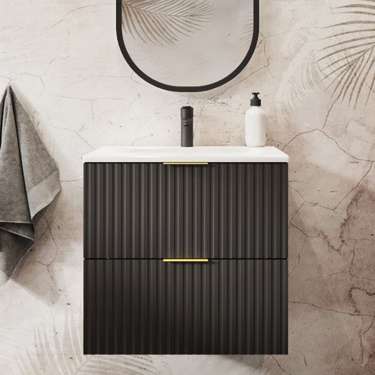 Flow 2 Drawer Bathroom Vanity Cabinet Vanity Unit with Basin 60cm - Black