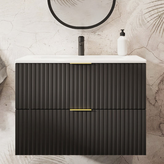 Flow Wall-Mounted 2 Drawer Bathroom Vanity Cabinet with Basin 80cm - Black