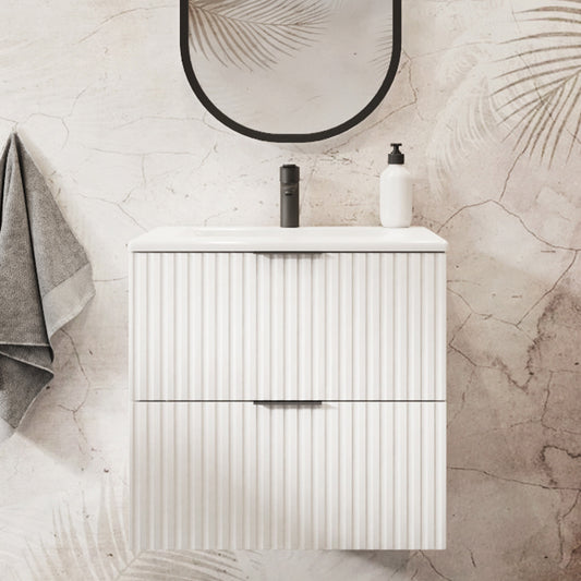 Flow 2 Drawer Bathroom Cabinet Vanity Unit with Basin 60cm - White