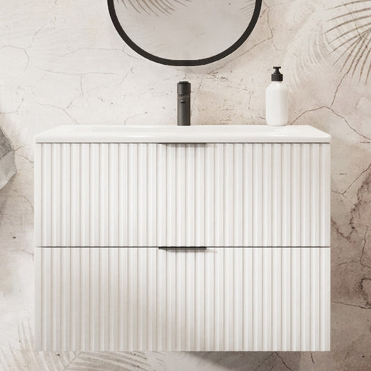 Flow Wall-Mounted 2 Drawer Bathroom Vanity Cabinet with Basin 80cm - White