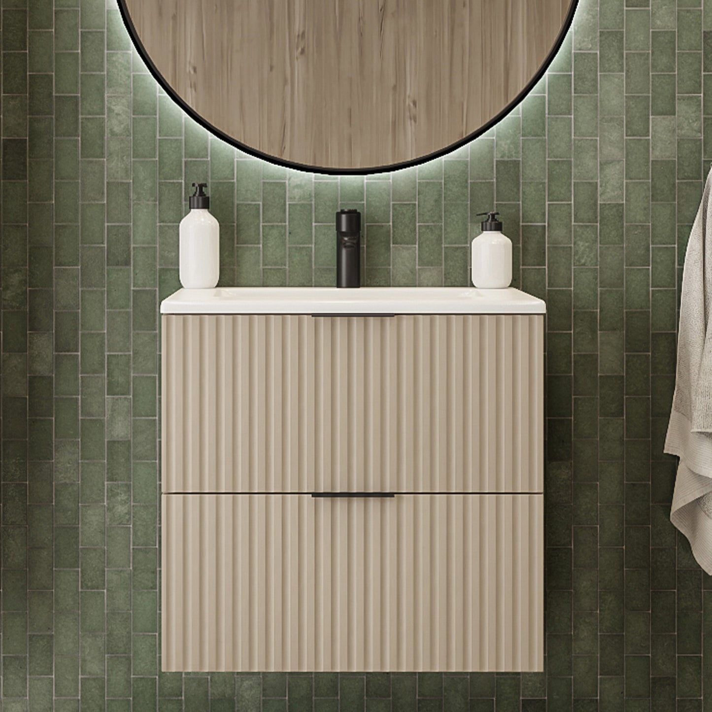 Flow 2 Drawer Bathroom Vanity Cabinet Vanity Unit with Basin 60cm - Cashmere