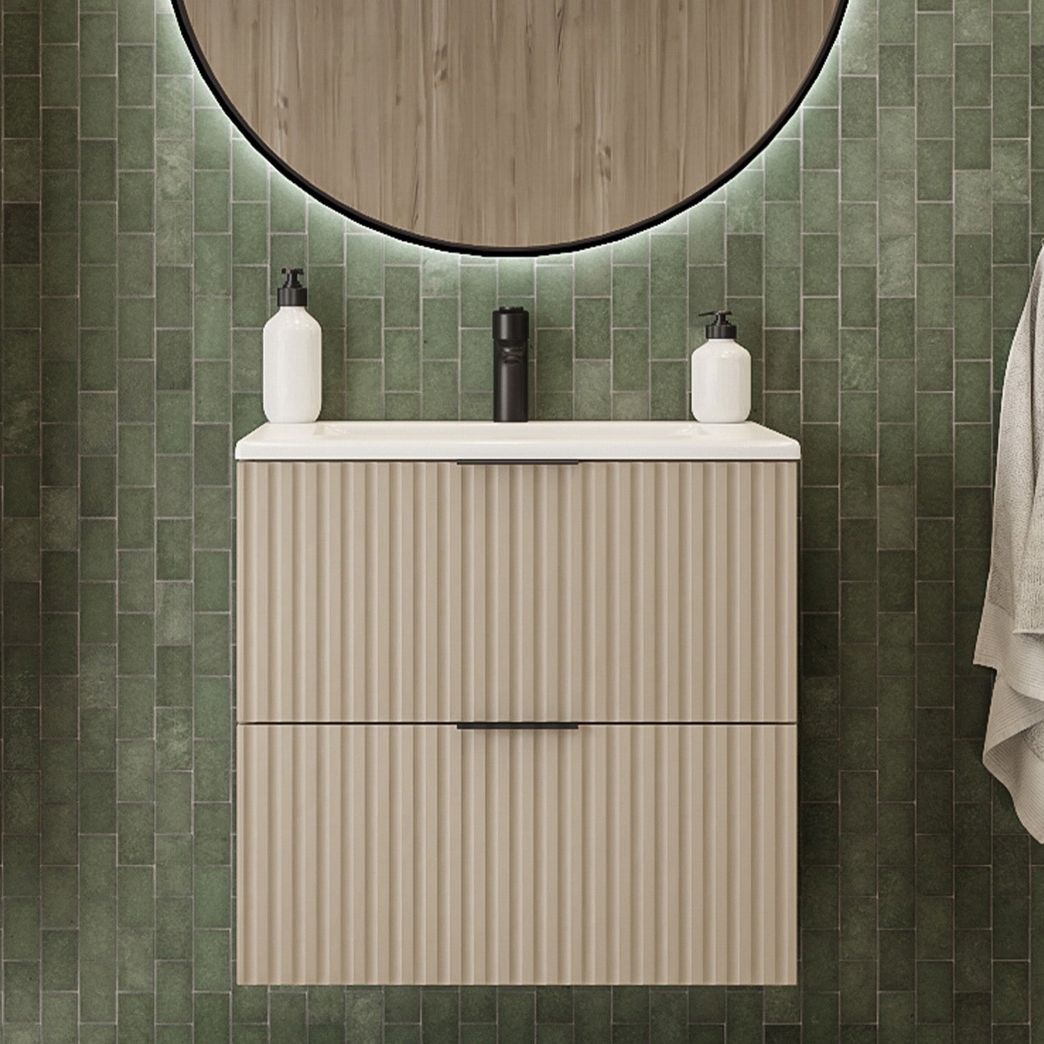 Flow 2 Drawer Bathroom Vanity Cabinet Vanity Unit with Basin 60cm - Cashmere