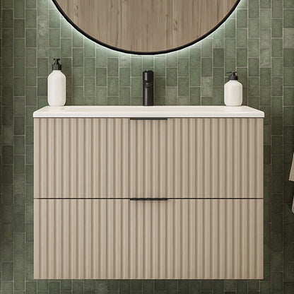 Flow Wall-Mounted 2 Drawer Bathroom Vanity Cabinet with Basin 80cm - Cashmere