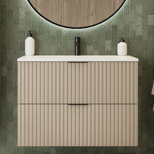 Flow Wall-Mounted 2 Drawer Bathroom Vanity Cabinet with Basin 80cm - Cashmere