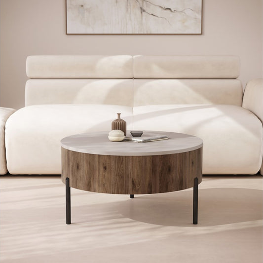 Frida Modern Coffee Table with Hidden Storage - Beige / Elegant Oak