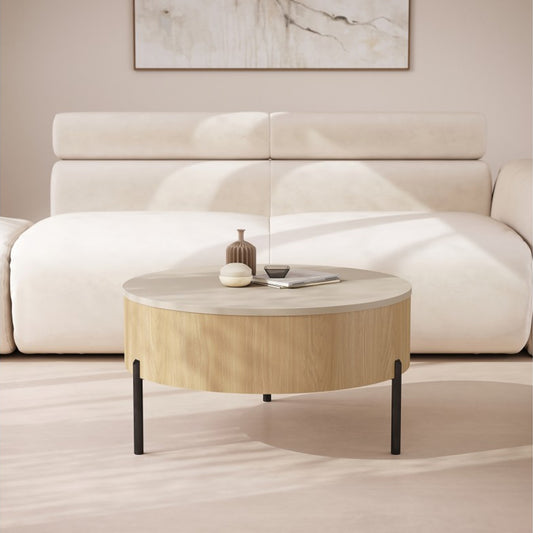 Frida Modern Coffee Table with Hidden Storage - Beige / Oasis Oak