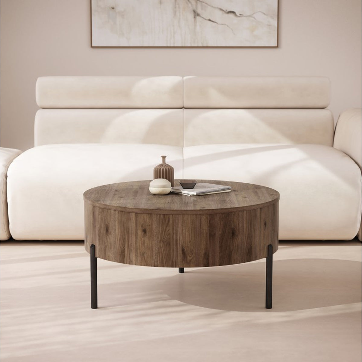 Frida Modern Coffee Table with Hidden Storage - Elegant Walnut