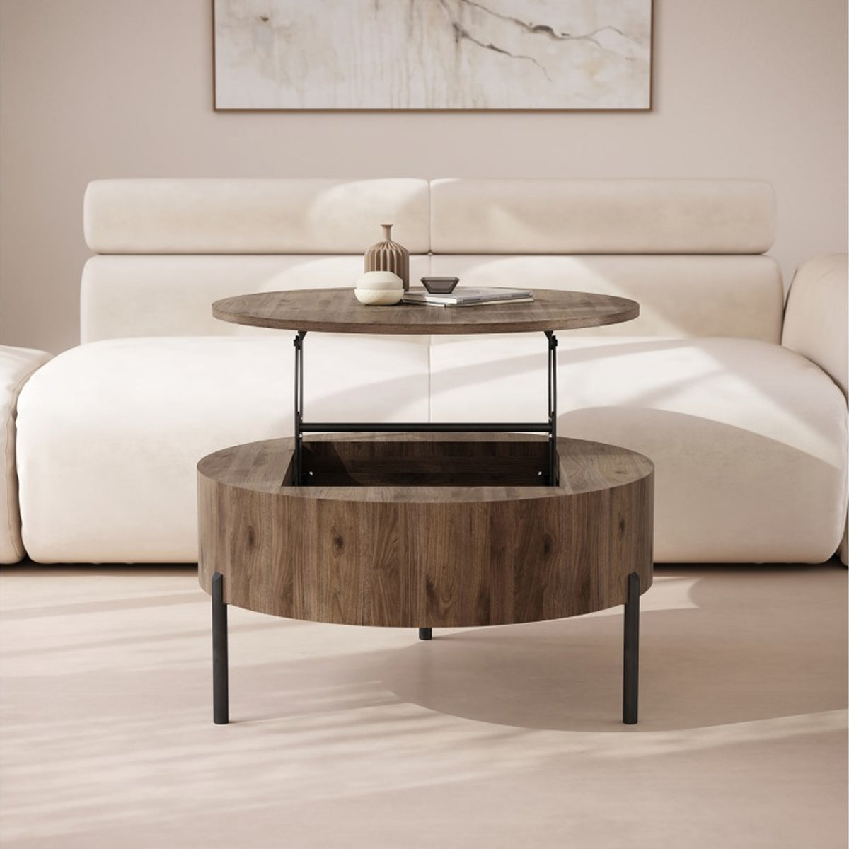Frida Modern Coffee Table with Hidden Storage - Elegant Walnut