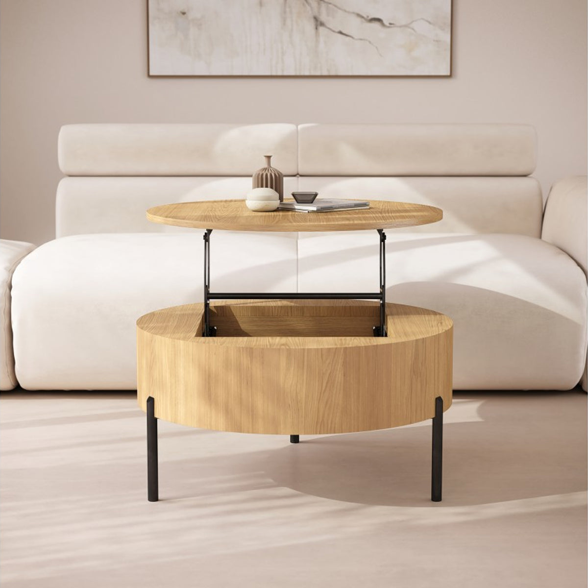 Frida Modern Coffee Table with Hidden Storage - Natural Oak