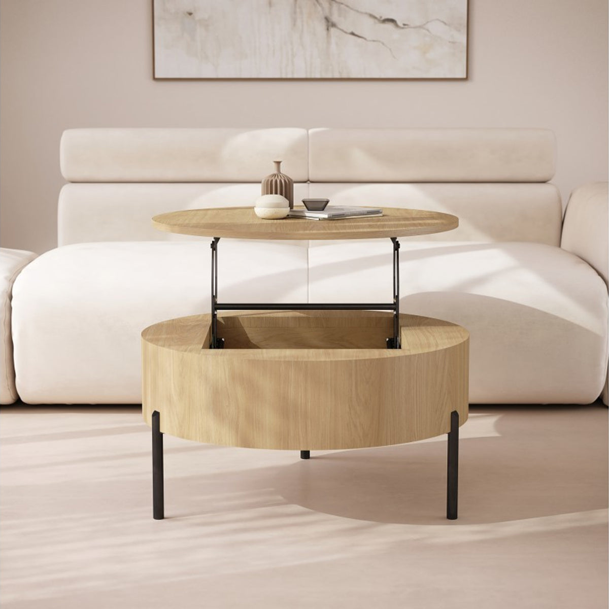 Frida Modern Coffee Table with Hidden Storage - Oasis Oak